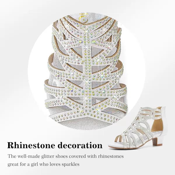 Girls Sandals High Heels Dress Shoes Open Toe Pump Sandals Glitter Party Wedding Shoes for Kids ToddlerG Glitter White