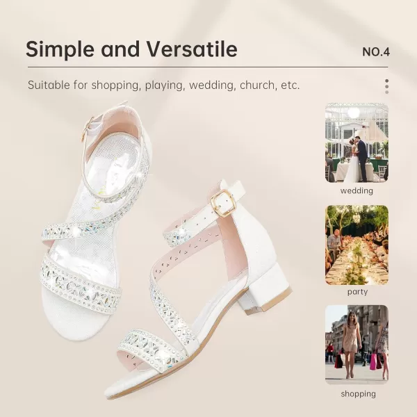 Girls Sandals Kids Heels Open Toe Ankle Strap Dress Shoes Flower Wedding Party for Toddler Little Big KidBlissful Rhinestone White