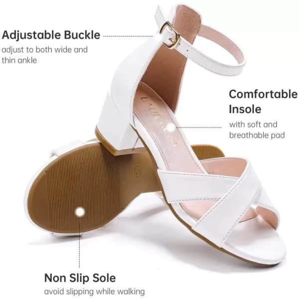 Girls Sandals Open Toe High Heels Fancy Dress Shoes Ankle Strap Chunky Block Heels Flower Girls Wedding Party Dressy Shoes for Toddler Little Big KidsWhite Pu