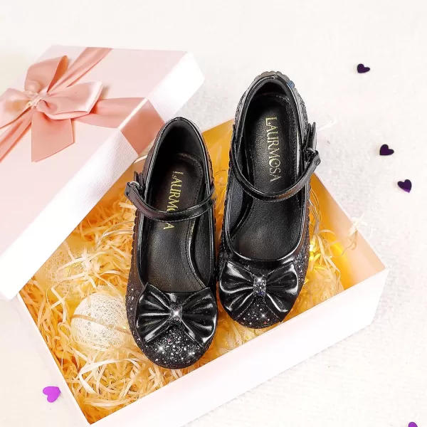 Princess Shoes High Heel Toddler Girls Dress Shoes Cute Bowknot Sparkle Mary Jane Flower Girls Wedding Birthday Party Prom for Little Big KidsBlack Sequins