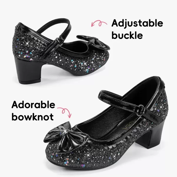 Princess Shoes High Heel Toddler Girls Dress Shoes Cute Bowknot Sparkle Mary Jane Flower Girls Wedding Birthday Party Prom for Little Big KidsBlack Sequins