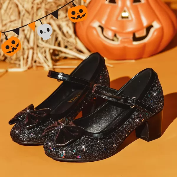 Princess Shoes High Heel Toddler Girls Dress Shoes Cute Bowknot Sparkle Mary Jane Flower Girls Wedding Birthday Party Prom for Little Big KidsBlack Sequins
