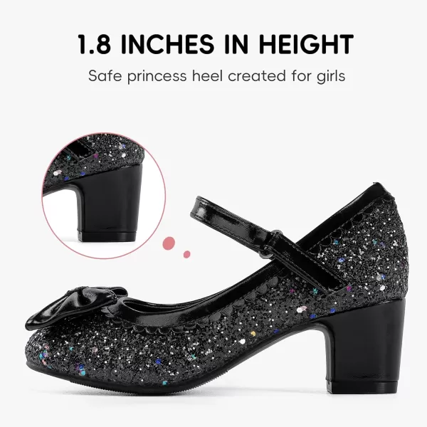 Princess Shoes High Heel Toddler Girls Dress Shoes Cute Bowknot Sparkle Mary Jane Flower Girls Wedding Birthday Party Prom for Little Big KidsBlack Sequins