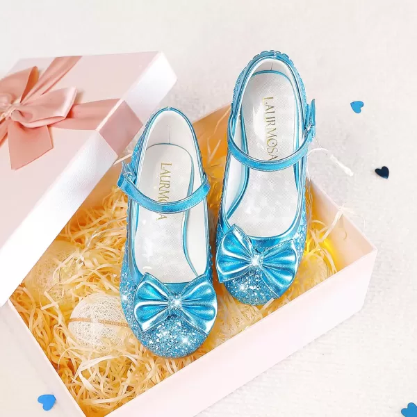 Princess Shoes High Heel Toddler Girls Dress Shoes Cute Bowknot Sparkle Mary Jane Flower Girls Wedding Birthday Party Prom for Little Big KidsBlue Sequins