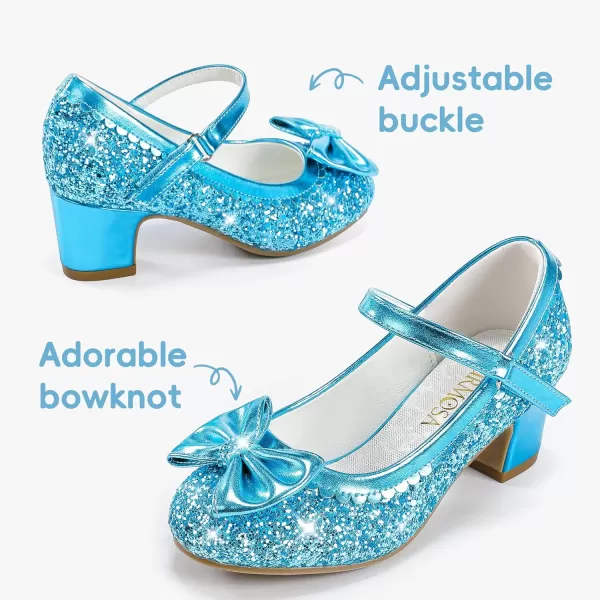 Princess Shoes High Heel Toddler Girls Dress Shoes Cute Bowknot Sparkle Mary Jane Flower Girls Wedding Birthday Party Prom for Little Big KidsBlue Sequins