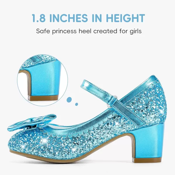 Princess Shoes High Heel Toddler Girls Dress Shoes Cute Bowknot Sparkle Mary Jane Flower Girls Wedding Birthday Party Prom for Little Big KidsBlue Sequins