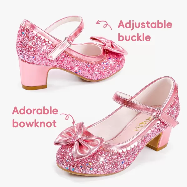Princess Shoes High Heel Toddler Girls Dress Shoes Cute Bowknot Sparkle Mary Jane Flower Girls Wedding Birthday Party Prom for Little Big KidsPink Sequins
