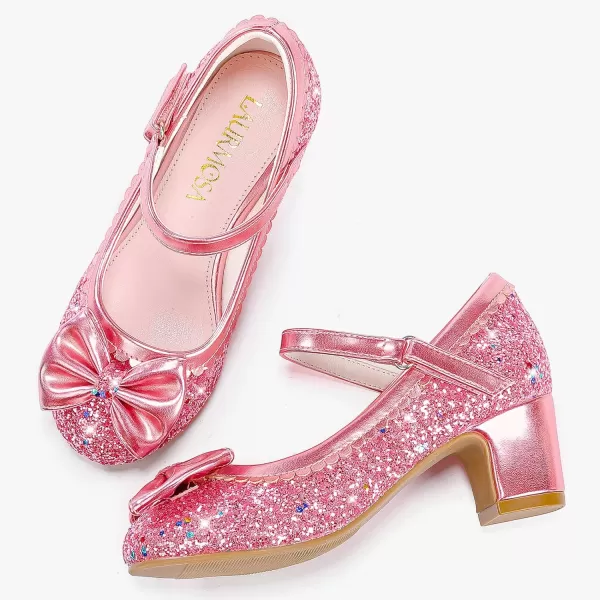 Princess Shoes High Heel Toddler Girls Dress Shoes Cute Bowknot Sparkle Mary Jane Flower Girls Wedding Birthday Party Prom for Little Big KidsPink Sequins
