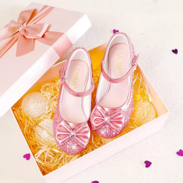 Princess Shoes High Heel Toddler Girls Dress Shoes Cute Bowknot Sparkle Mary Jane Flower Girls Wedding Birthday Party Prom for Little Big KidsPink Sequins