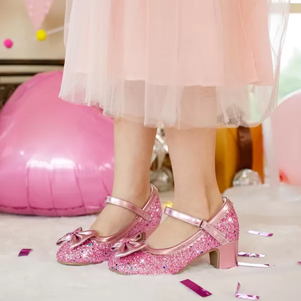 Princess Shoes High Heel Toddler Girls Dress Shoes Cute Bowknot Sparkle Mary Jane Flower Girls Wedding Birthday Party Prom for Little Big KidsPink Sequins