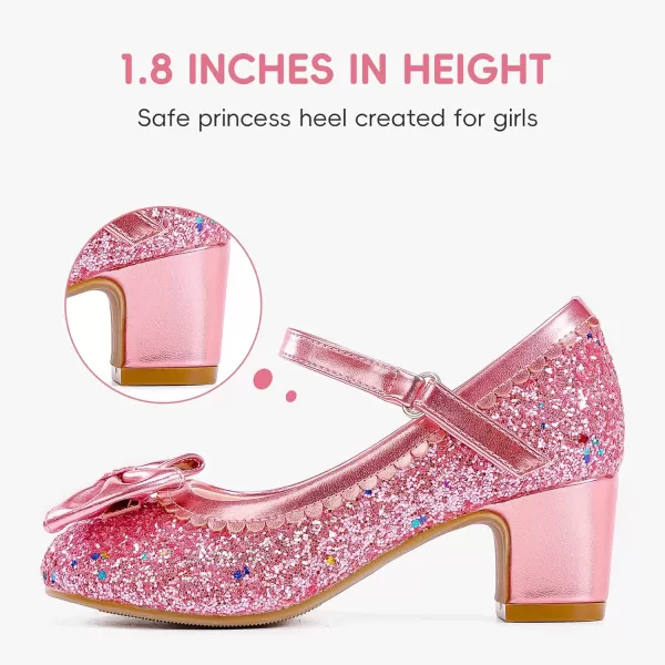 Princess Shoes High Heel Toddler Girls Dress Shoes Cute Bowknot Sparkle Mary Jane Flower Girls Wedding Birthday Party Prom for Little Big KidsPink Sequins