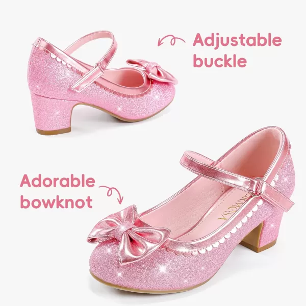 Princess Shoes High Heel Toddler Girls Dress Shoes Cute Bowknot Sparkle Mary Jane Flower Girls Wedding Birthday Party Prom for Little Big KidsPink Shimmer