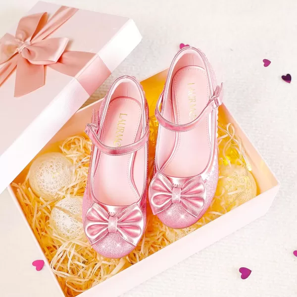 Princess Shoes High Heel Toddler Girls Dress Shoes Cute Bowknot Sparkle Mary Jane Flower Girls Wedding Birthday Party Prom for Little Big KidsPink Shimmer