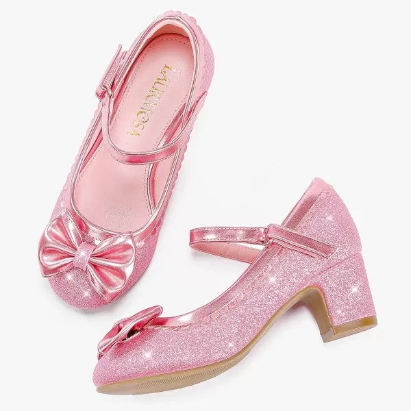 Princess Shoes High Heel Toddler Girls Dress Shoes Cute Bowknot Sparkle Mary Jane Flower Girls Wedding Birthday Party Prom for Little Big KidsPink Shimmer