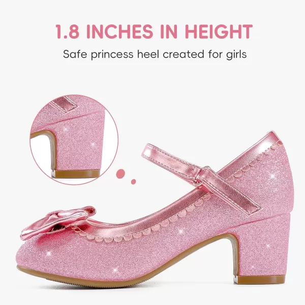 Princess Shoes High Heel Toddler Girls Dress Shoes Cute Bowknot Sparkle Mary Jane Flower Girls Wedding Birthday Party Prom for Little Big KidsPink Shimmer