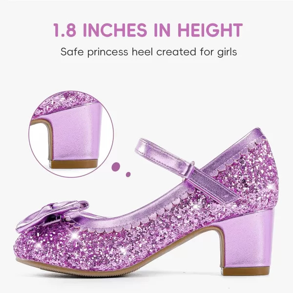 Princess Shoes High Heel Toddler Girls Dress Shoes Cute Bowknot Sparkle Mary Jane Flower Girls Wedding Birthday Party Prom for Little Big KidsPurple Sequins