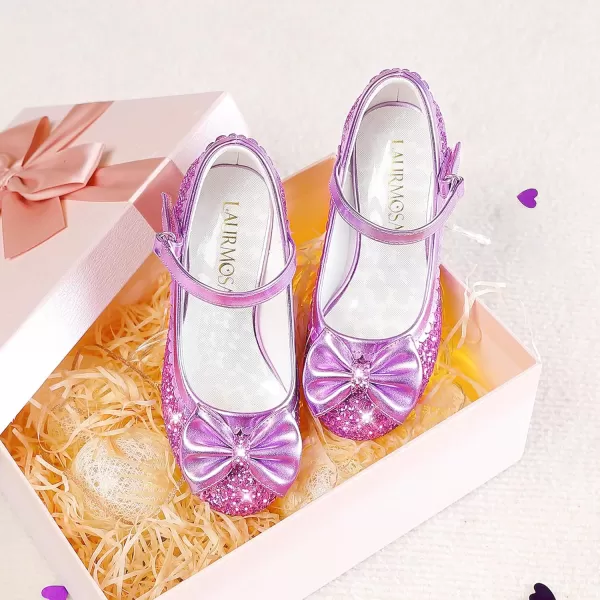 Princess Shoes High Heel Toddler Girls Dress Shoes Cute Bowknot Sparkle Mary Jane Flower Girls Wedding Birthday Party Prom for Little Big KidsPurple Sequins