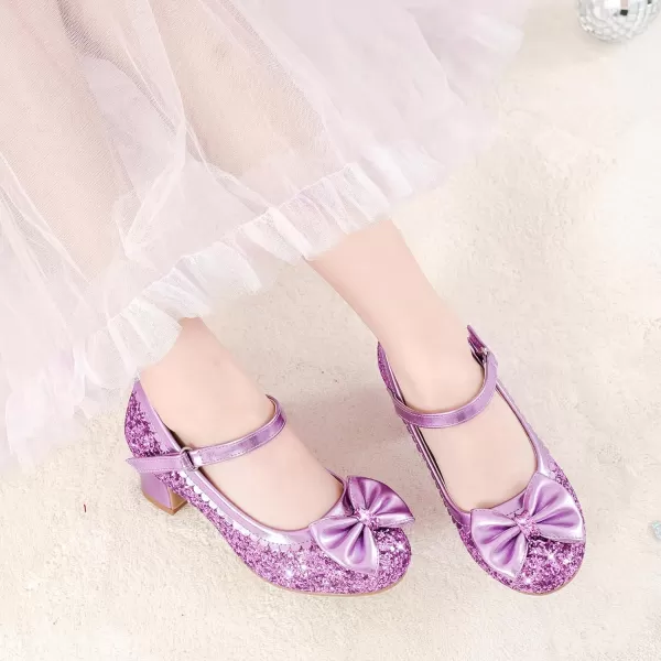 Princess Shoes High Heel Toddler Girls Dress Shoes Cute Bowknot Sparkle Mary Jane Flower Girls Wedding Birthday Party Prom for Little Big KidsPurple Sequins