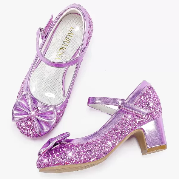 Princess Shoes High Heel Toddler Girls Dress Shoes Cute Bowknot Sparkle Mary Jane Flower Girls Wedding Birthday Party Prom for Little Big KidsPurple Sequins