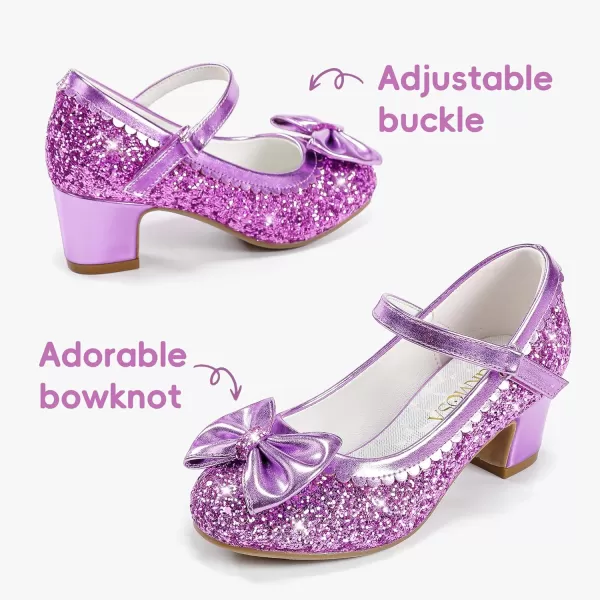 Princess Shoes High Heel Toddler Girls Dress Shoes Cute Bowknot Sparkle Mary Jane Flower Girls Wedding Birthday Party Prom for Little Big KidsPurple Sequins