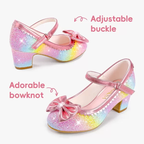 Princess Shoes High Heel Toddler Girls Dress Shoes Cute Bowknot Sparkle Mary Jane Flower Girls Wedding Birthday Party Prom for Little Big KidsRainbow Sequins