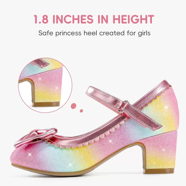 Princess Shoes High Heel Toddler Girls Dress Shoes Cute Bowknot Sparkle Mary Jane Flower Girls Wedding Birthday Party Prom for Little Big KidsRainbow Shimmer