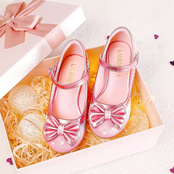 Princess Shoes High Heel Toddler Girls Dress Shoes Cute Bowknot Sparkle Mary Jane Flower Girls Wedding Birthday Party Prom for Little Big KidsRainbow Shimmer
