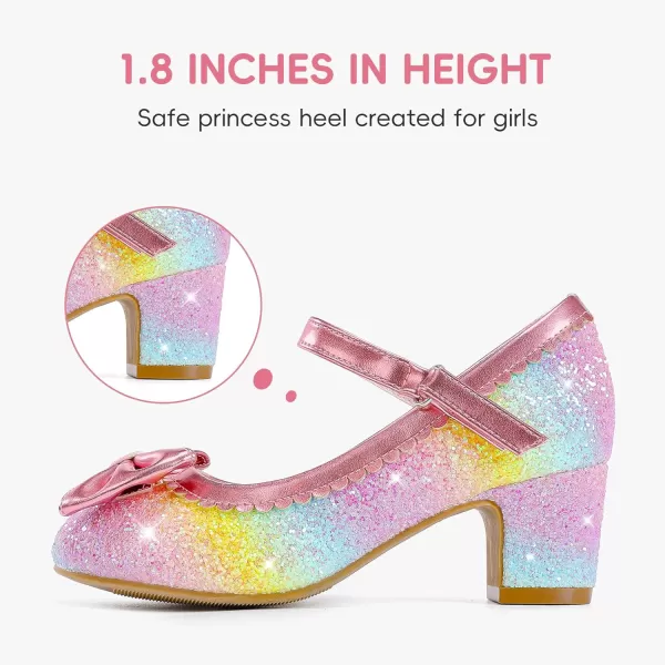 Princess Shoes High Heel Toddler Girls Dress Shoes Cute Bowknot Sparkle Mary Jane Flower Girls Wedding Birthday Party Prom for Little Big KidsRainbow Sequins