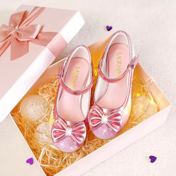 Princess Shoes High Heel Toddler Girls Dress Shoes Cute Bowknot Sparkle Mary Jane Flower Girls Wedding Birthday Party Prom for Little Big KidsRainbow Sequins
