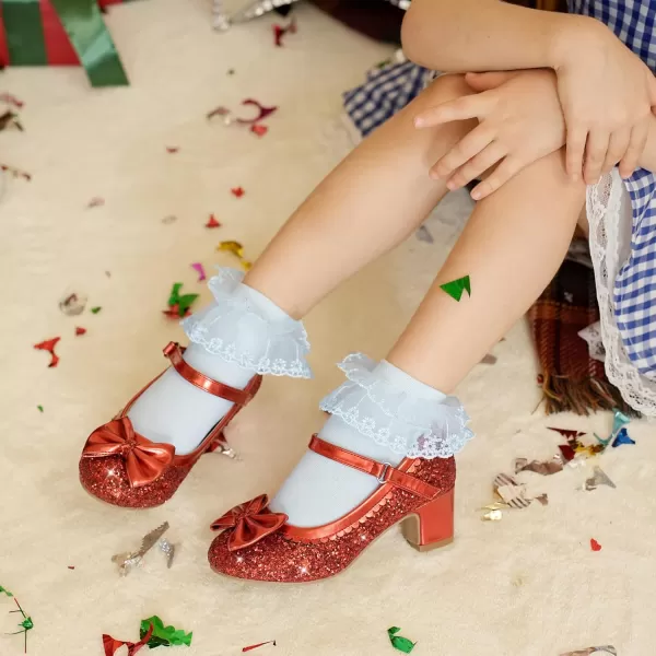 Princess Shoes High Heel Toddler Girls Dress Shoes Cute Bowknot Sparkle Mary Jane Flower Girls Wedding Birthday Party Prom for Little Big KidsRed Sequins