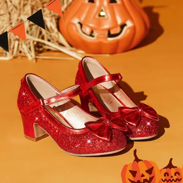 Princess Shoes High Heel Toddler Girls Dress Shoes Cute Bowknot Sparkle Mary Jane Flower Girls Wedding Birthday Party Prom for Little Big KidsRed Sequins