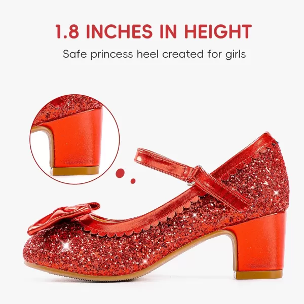 Princess Shoes High Heel Toddler Girls Dress Shoes Cute Bowknot Sparkle Mary Jane Flower Girls Wedding Birthday Party Prom for Little Big KidsRed Sequins
