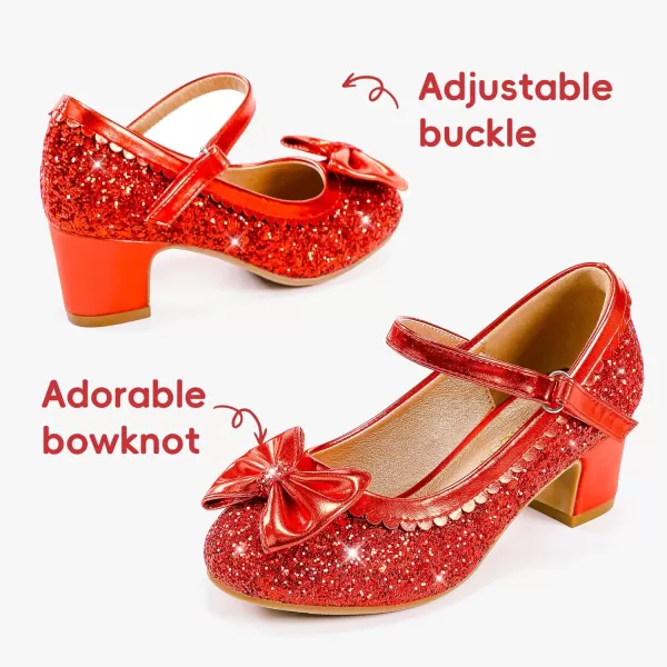 Princess Shoes High Heel Toddler Girls Dress Shoes Cute Bowknot Sparkle Mary Jane Flower Girls Wedding Birthday Party Prom for Little Big KidsRed Sequins