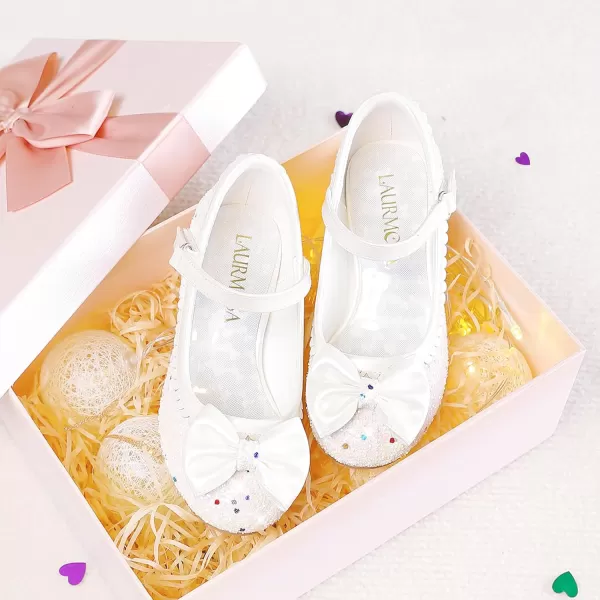 Princess Shoes High Heel Toddler Girls Dress Shoes Cute Bowknot Sparkle Mary Jane Flower Girls Wedding Birthday Party Prom for Little Big KidsWhite Sequins