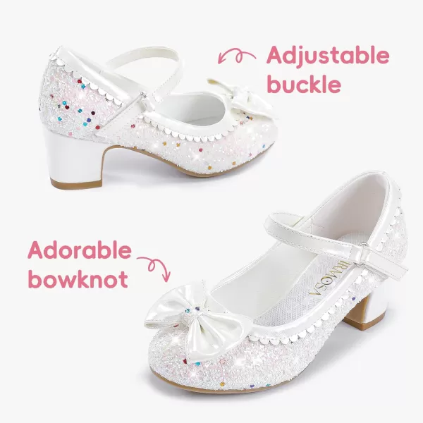 Princess Shoes High Heel Toddler Girls Dress Shoes Cute Bowknot Sparkle Mary Jane Flower Girls Wedding Birthday Party Prom for Little Big KidsWhite Sequins