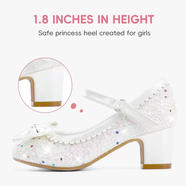Princess Shoes High Heel Toddler Girls Dress Shoes Cute Bowknot Sparkle Mary Jane Flower Girls Wedding Birthday Party Prom for Little Big KidsWhite Sequins