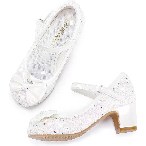 Princess Shoes High Heel Toddler Girls Dress Shoes Cute Bowknot Sparkle Mary Jane Flower Girls Wedding Birthday Party Prom for Little Big KidsWhite Sequins