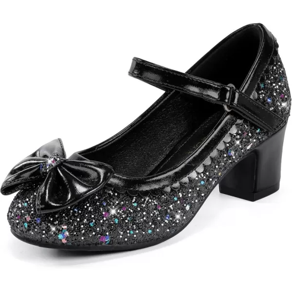 Princess Shoes High Heel Toddler Girls Dress Shoes Cute Bowknot Sparkle Mary Jane Flower Girls Wedding Birthday Party Prom for Little Big KidsBlack Sequins