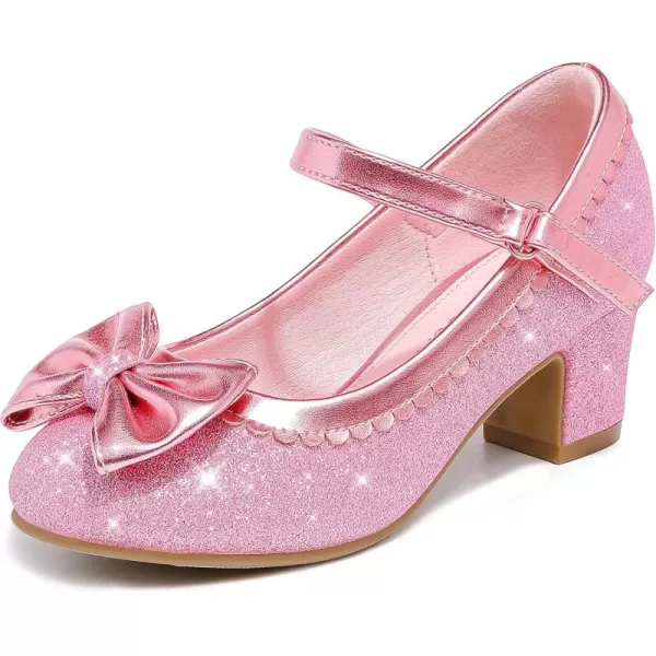Princess Shoes High Heel Toddler Girls Dress Shoes Cute Bowknot Sparkle Mary Jane Flower Girls Wedding Birthday Party Prom for Little Big KidsPink Shimmer