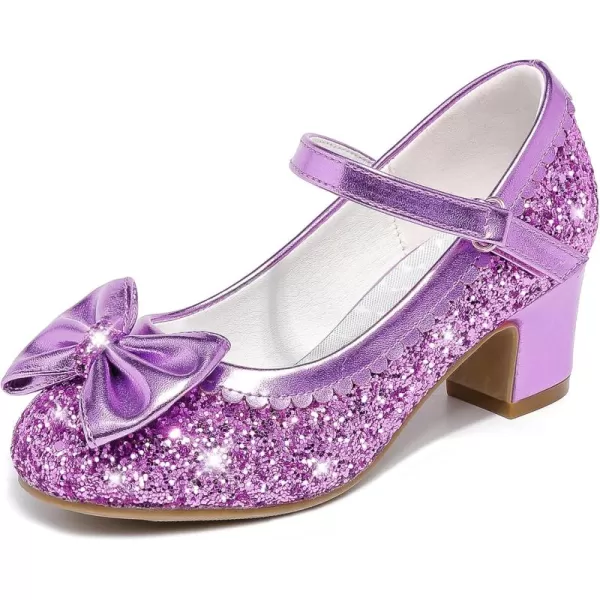 Princess Shoes High Heel Toddler Girls Dress Shoes Cute Bowknot Sparkle Mary Jane Flower Girls Wedding Birthday Party Prom for Little Big KidsPurple Sequins