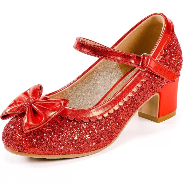 Princess Shoes High Heel Toddler Girls Dress Shoes Cute Bowknot Sparkle Mary Jane Flower Girls Wedding Birthday Party Prom for Little Big KidsRed Sequins