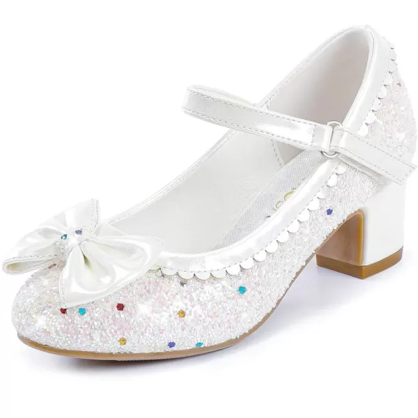 Princess Shoes High Heel Toddler Girls Dress Shoes Cute Bowknot Sparkle Mary Jane Flower Girls Wedding Birthday Party Prom for Little Big KidsWhite Sequins
