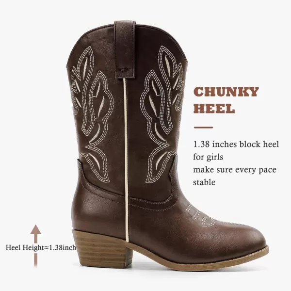 Cowgirl Boots for Little Girls Mid Calf Pointed Toe Kid Cowboy Boots Side Zipper Classic Embroidered Western Boots Horse Riding Shoes Party for Toddler Little Big KidsBrown