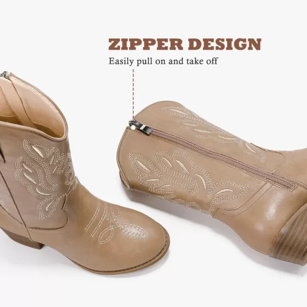 Cowgirl Boots for Little Girls Mid Calf Pointed Toe Kid Cowboy Boots Side Zipper Classic Embroidered Western Boots Horse Riding Shoes Party for Toddler Little Big KidsKhaki