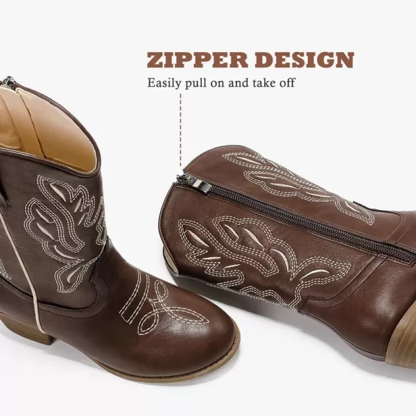 Cowgirl Boots for Little Girls Mid Calf Pointed Toe Kid Cowboy Boots Side Zipper Classic Embroidered Western Boots Horse Riding Shoes Party for Toddler Little Big KidsBrown