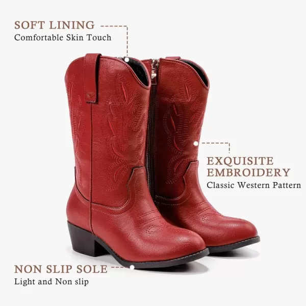 Cowgirl Boots for Little Girls Mid Calf Pointed Toe Kid Cowboy Boots Side Zipper Classic Embroidered Western Boots Horse Riding Shoes Party for Toddler Little Big KidsRed
