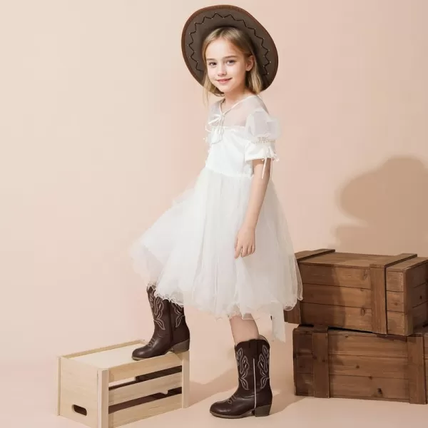 Cowgirl Boots for Little Girls Mid Calf Pointed Toe Kid Cowboy Boots Side Zipper Classic Embroidered Western Boots Horse Riding Shoes Party for Toddler Little Big KidsBrown