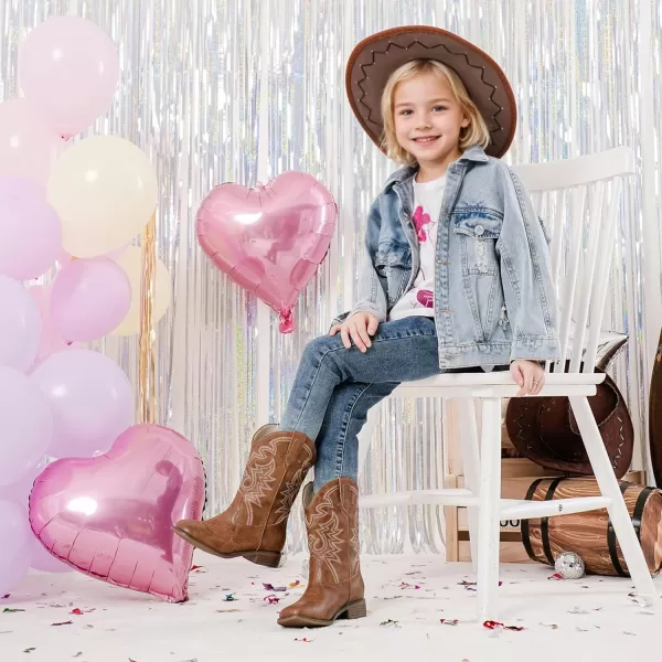 Girls Cowgirl Boots Mid Calf Square Toe Western Boot for Kids Glitter Cowboy Boot in Party for Toddler Little Big Girls Riding ShoesBrown Pu