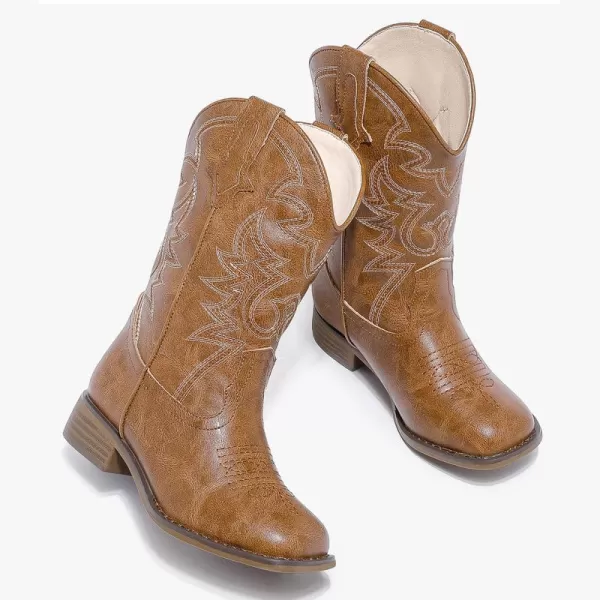 Girls Cowgirl Boots Mid Calf Square Toe Western Boot for Kids Glitter Cowboy Boot in Party for Toddler Little Big Girls Riding ShoesBrown Pu