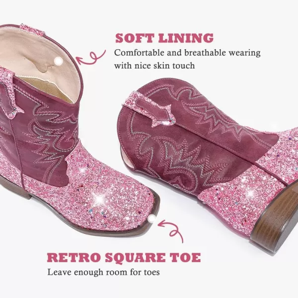 Girls Cowgirl Boots Mid Calf Square Toe Western Boot for Kids Glitter Cowboy Boot in Party for Toddler Little Big Girls Riding ShoesPink Sequin